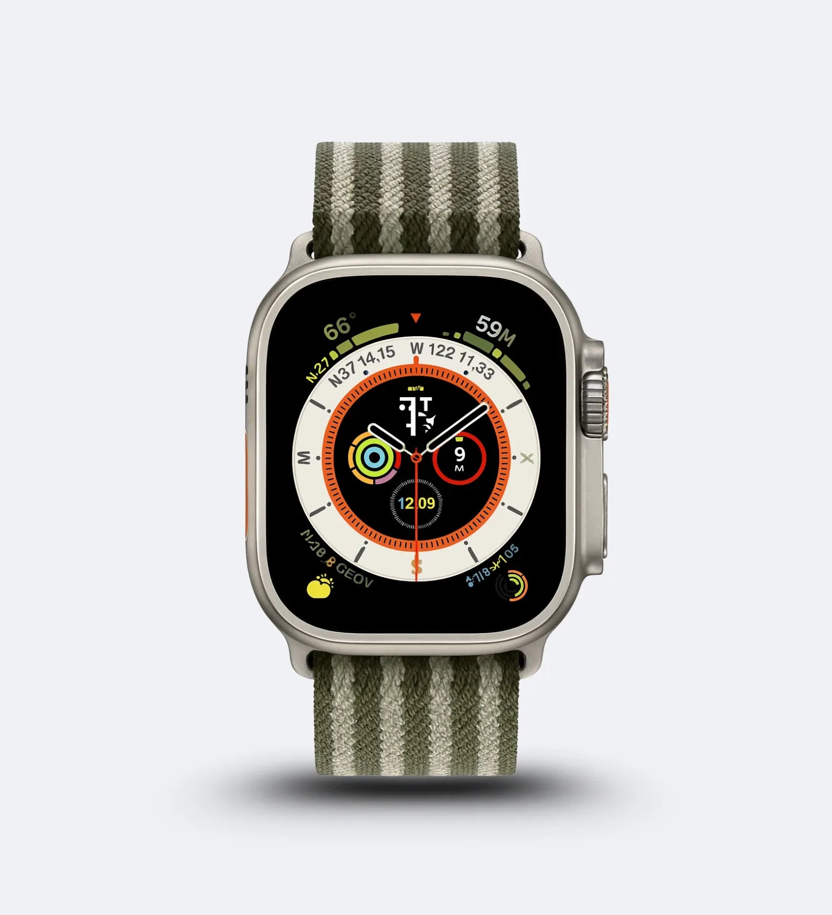 Parachute-Buckle Striped Nylon Apple Watch Band – Olive Green